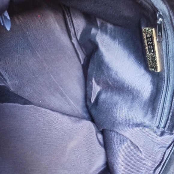 Vtg Women SUSANGAIL BL& brow wood/woven Handbag 10"x16" - Picture 9 of 13